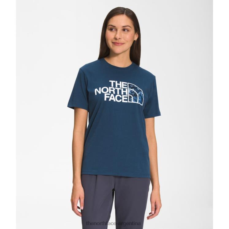Camiseta de manga corta con relleno novedoso y estampado para mujer RDT8H6242 azul sombreado The North Face