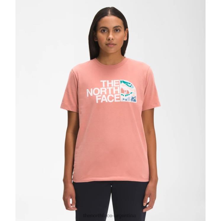 camiseta de algodón de media cúpula de manga corta para mujer RDT8H3464 rosa del amanecer The North Face