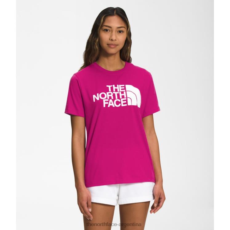 camiseta de algodón de media cúpula de manga corta para mujer RDT8H3467 rosa fucsia The North Face