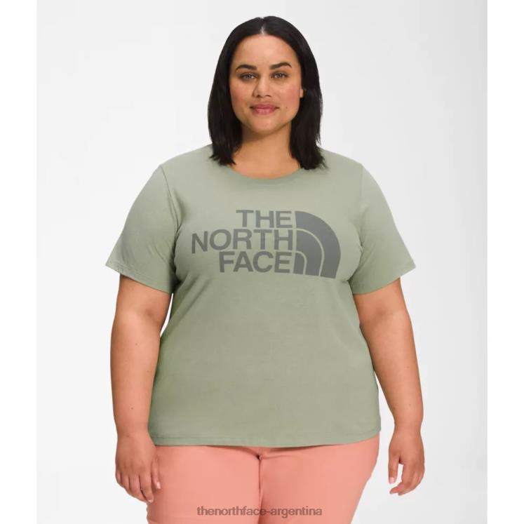 Camiseta de algodón de media cúpula de manga corta para mujer más RDT8H4886 té verde The North Face