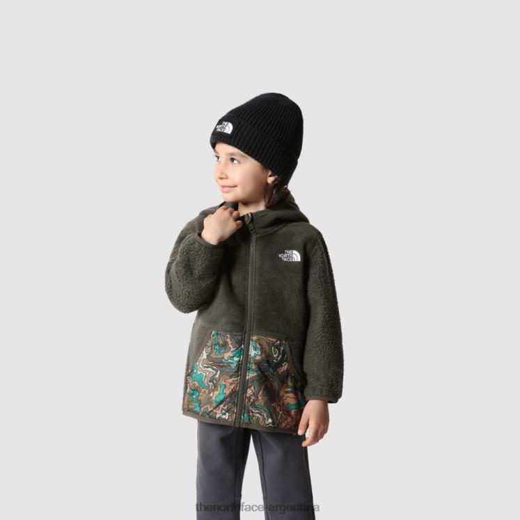 chaqueta con capucha de forro polar para niños RDT8H1651 nuevo verde pardo The North Face