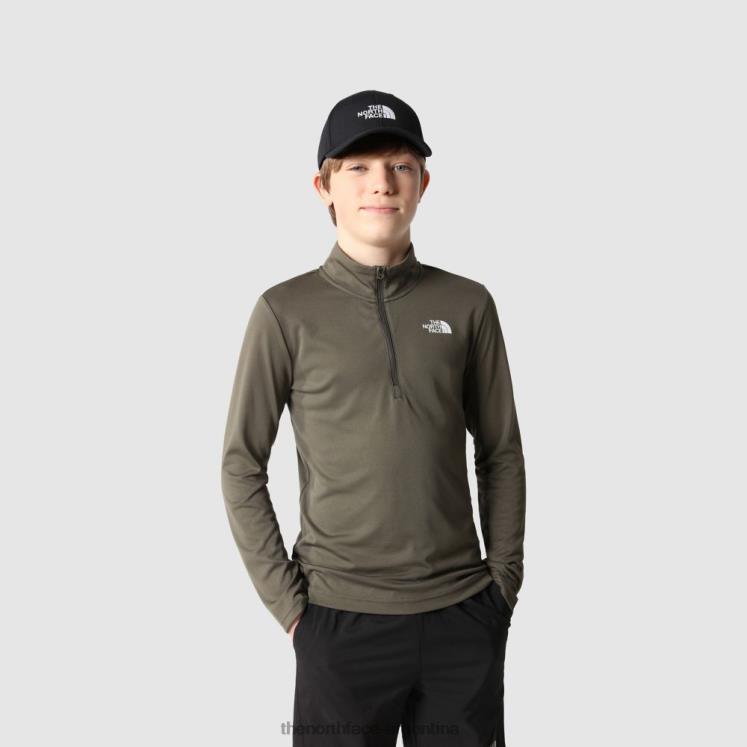 camiseta con cremallera de un cuarto de Teens Never Stop RDT8H2249 nuevo verde pardo The North Face