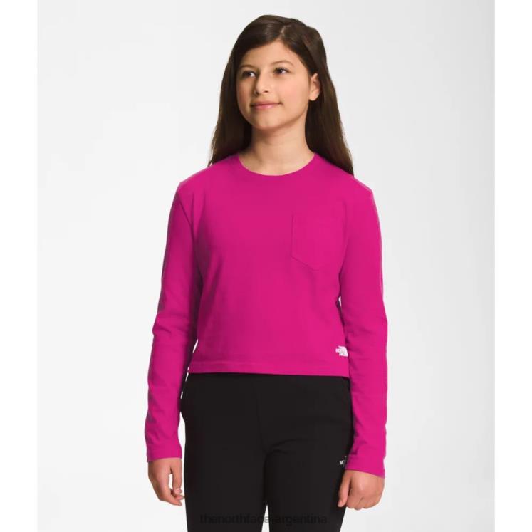camiseta cuadrada de manga larga para niñas RDT8H5343 rosa fucsia The North Face